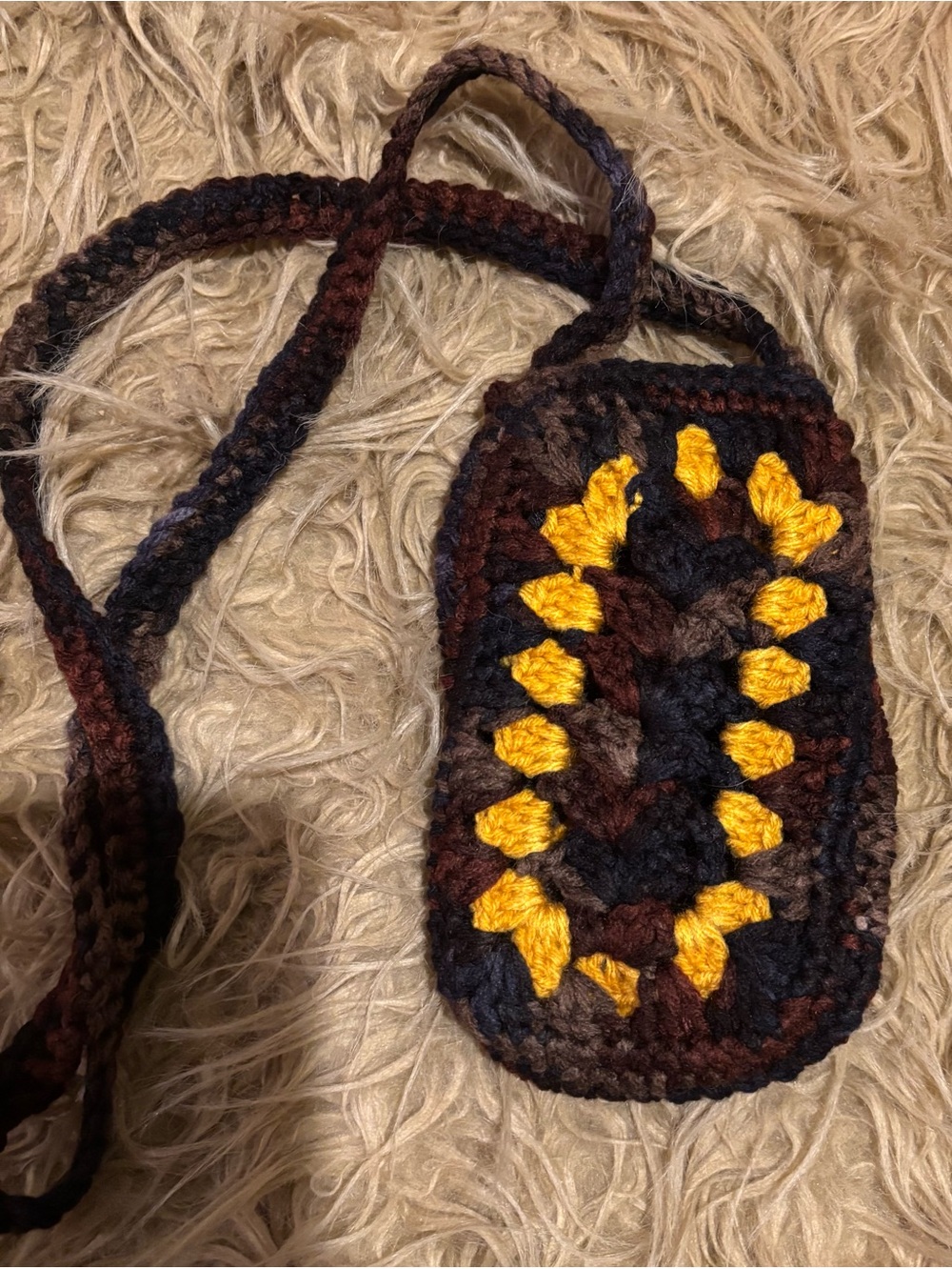 Phone Bag Pouch Granny Square Hand Crochet one of a kind